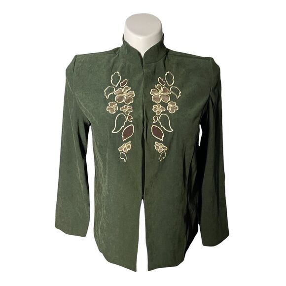 BRECKENRIDGE‎ Floral Embroidered Detail Blazer Jacket-Forest Green Size S - Picture 1 of 4